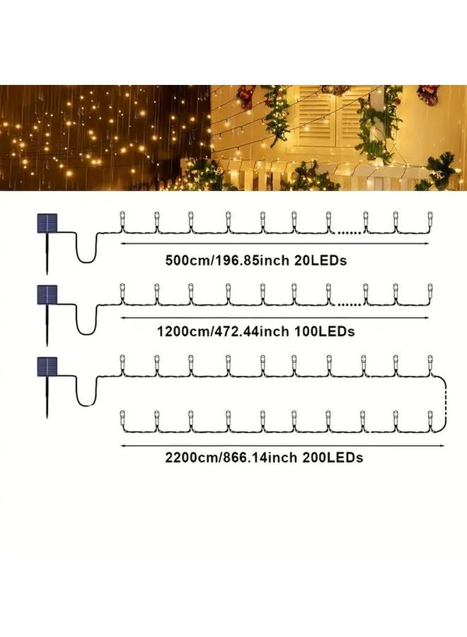 أضواء الشرفة الشمسية البيضاء بخيوط 20 LED و8 أوضاع قابلة للتعتيم لحديقة عيد الميلاد - Image 3