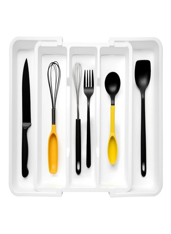 Dolcety Premium Silverware Drawer Organizer & Cutlery Tray - Expandable Utensil Holder for Kitchen Drawers, Flatware Organizer with Adjustable Sections for Spoons, Forks, Knives (White) - Image 1
