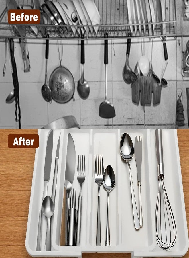 Dolcety Premium Silverware Drawer Organizer & Cutlery Tray - Expandable Utensil Holder for Kitchen Drawers, Flatware Organizer with Adjustable Sections for Spoons, Forks, Knives (White) - Image 5