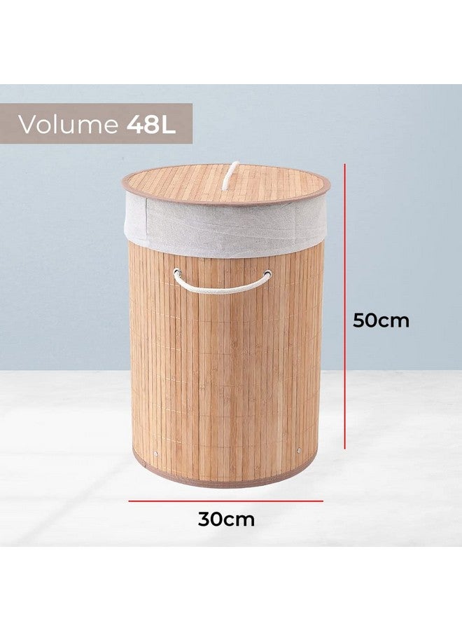 Kuber Industries Bamboo Basket With Lid|Foldable Laundry Basket For Clothes|Durable Rope Handles & Removable Bag (Natural) - Image 2