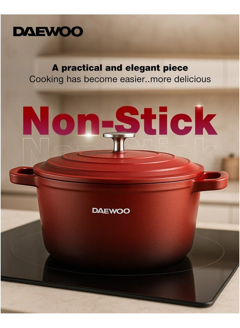 DAEWOO وعاء كسرولة من الألمنيوم المصبوب دايو 24 سم مع غطاء، طلاء حجر جرانيت غير لاصق، قاعدة كاملة للتحريض، آمن للاستخدام في الفرن، أحمر، خالي من المواد الكيميائية - Image 5