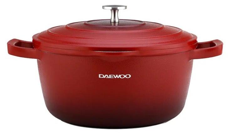 DAEWOO وعاء كسرولة من الألمنيوم المصبوب دايو 24 سم مع غطاء، طلاء حجر جرانيت غير لاصق، قاعدة كاملة للتحريض، آمن للاستخدام في الفرن، أحمر، خالي من المواد الكيميائية - Image 1