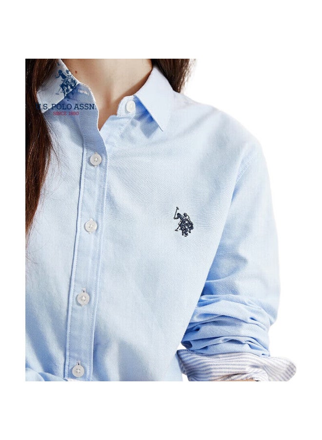 U.S. Polo Assn. Women'S Long-Sleeve Shirt, Solid Color, Anti-Exposure, Business Casual, Pure Cotton Blouse, Spring Commute, Lapel Collar, Women'S Top - Image 1