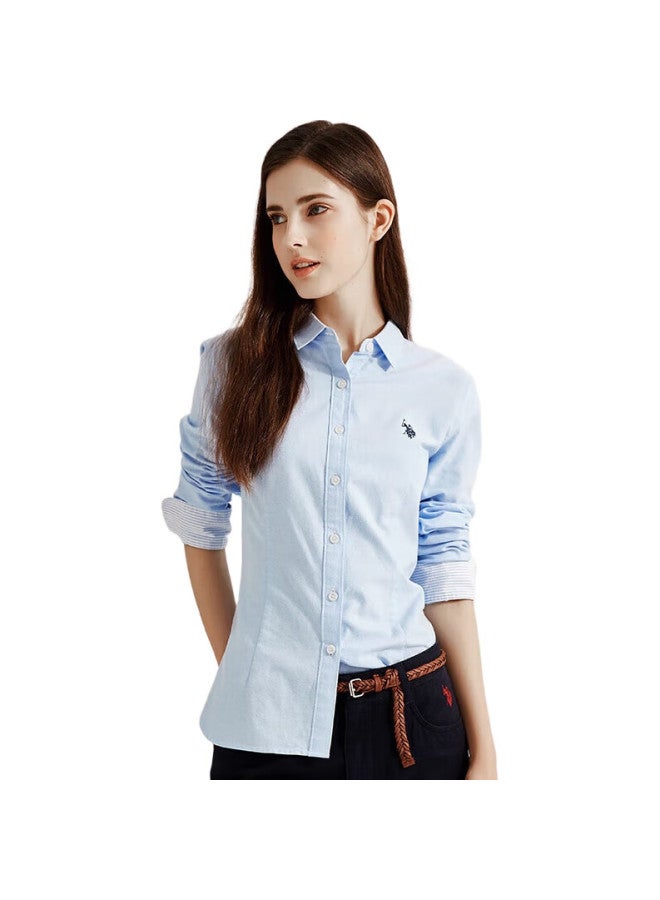 U.S. Polo Assn. Women'S Long-Sleeve Shirt, Solid Color, Anti-Exposure, Business Casual, Pure Cotton Blouse, Spring Commute, Lapel Collar, Women'S Top - Image 2