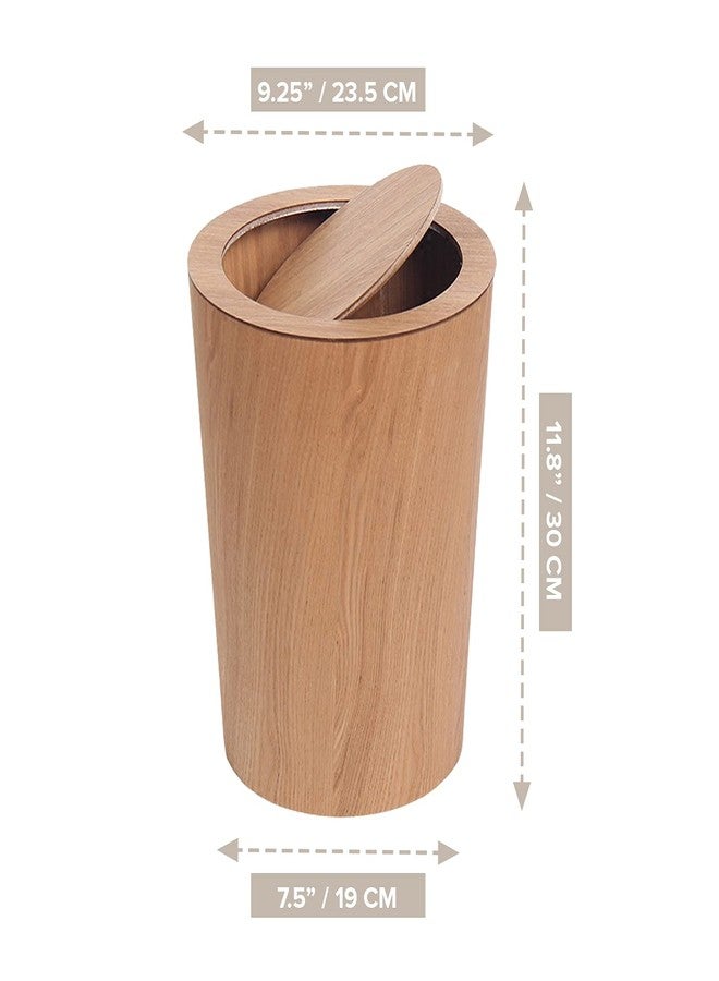 Primo Supply Modern Round Trash Can with Lid,Real Wood Waste Basket in Light Brown,9.25"x7.5"x11.8",8L/2.1Gal Swing Top Small Trash Can, Living Room, Office & Bathroom Den Loft Garden Patio - Image 2