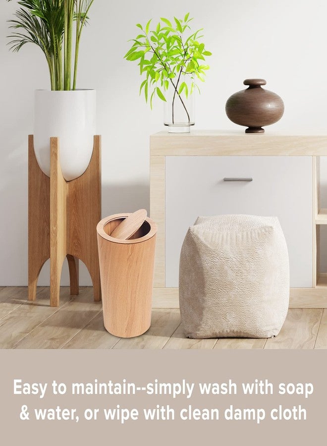 Primo Supply Modern Round Trash Can with Lid,Real Wood Waste Basket in Light Brown,9.25"x7.5"x11.8",8L/2.1Gal Swing Top Small Trash Can, Living Room, Office & Bathroom Den Loft Garden Patio - Image 5