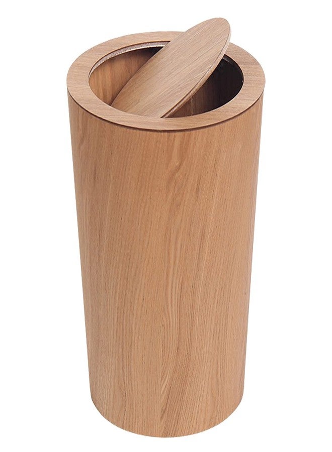 Primo Supply Modern Round Trash Can with Lid,Real Wood Waste Basket in Light Brown,9.25"x7.5"x11.8",8L/2.1Gal Swing Top Small Trash Can, Living Room, Office & Bathroom Den Loft Garden Patio - Image 1