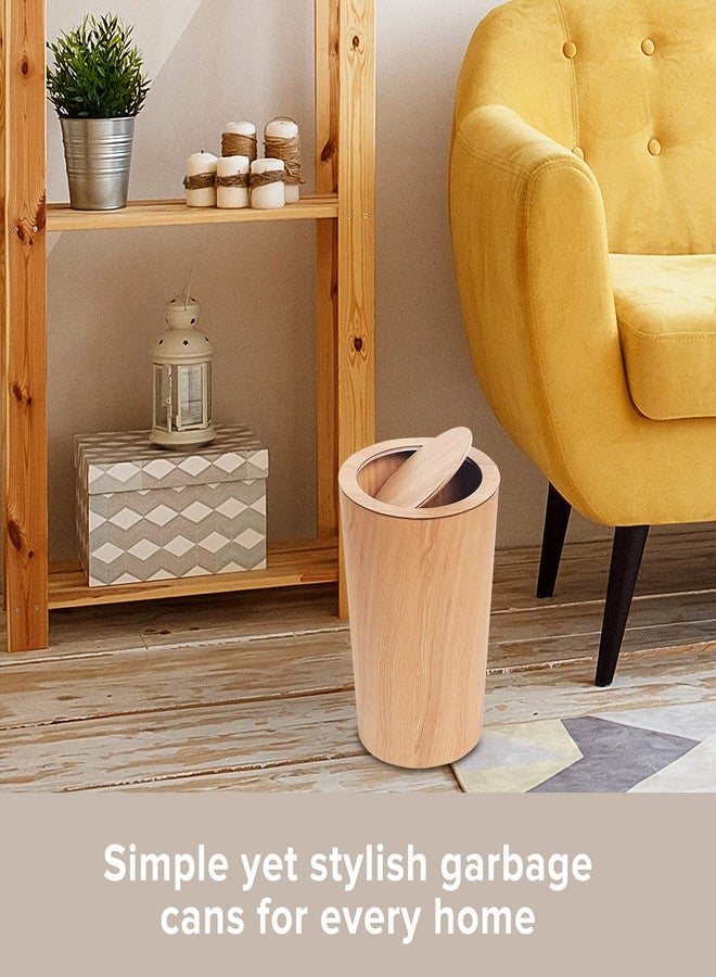 Primo Supply Modern Round Trash Can with Lid,Real Wood Waste Basket in Light Brown,9.25"x7.5"x11.8",8L/2.1Gal Swing Top Small Trash Can, Living Room, Office & Bathroom Den Loft Garden Patio - Image 3