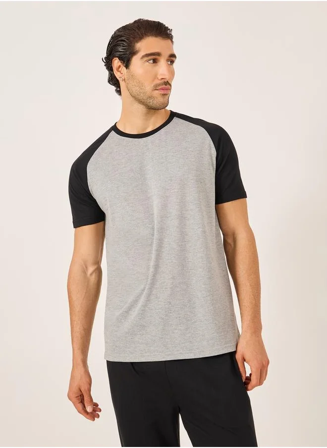 ستايلي Styli Colorblock Raglan Sleeve T-Shirt and Pyjama Set