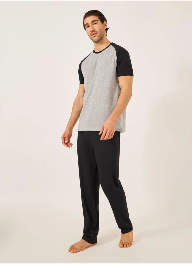 ستايلي Styli Colorblock Raglan Sleeve T-Shirt and Pyjama Set