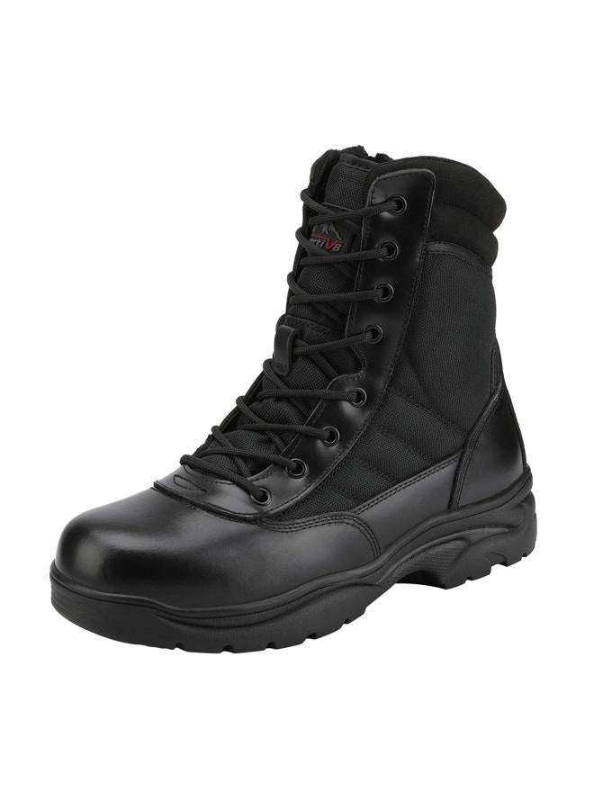 NORTIV 8 Men's Military Tactical Work Boots Side Zipper Leather Motorcycle Combat Boots Trooper, All Black, 14 - Image 1