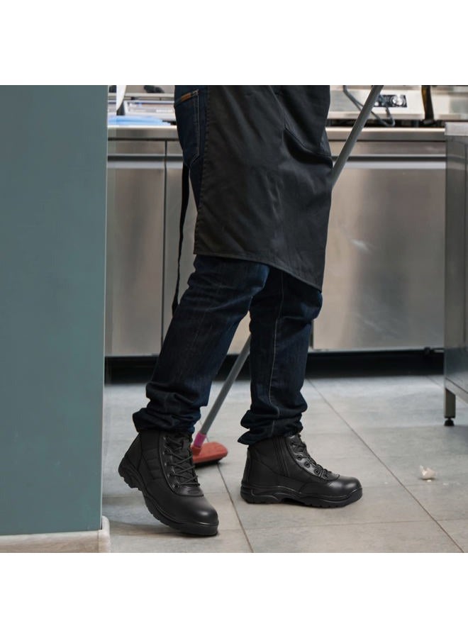 NORTIV 8 Men's Military Tactical Work Boots Side Zipper Leather Motorcycle Combat Boots Trooper, All Black, 14 - Image 3