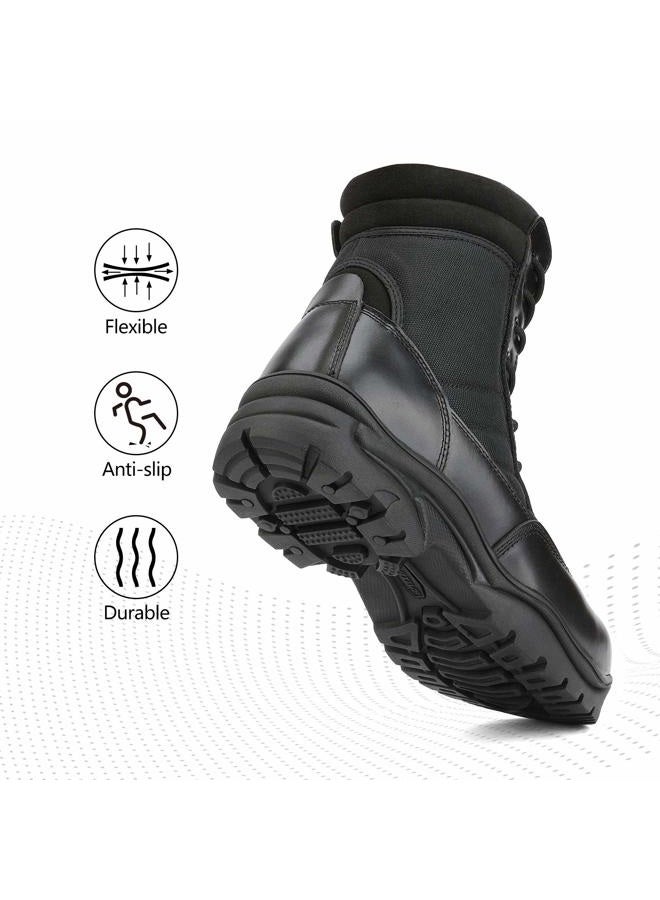 NORTIV 8 Men's Military Tactical Work Boots Side Zipper Leather Motorcycle Combat Boots Trooper, All Black, 14 - Image 5