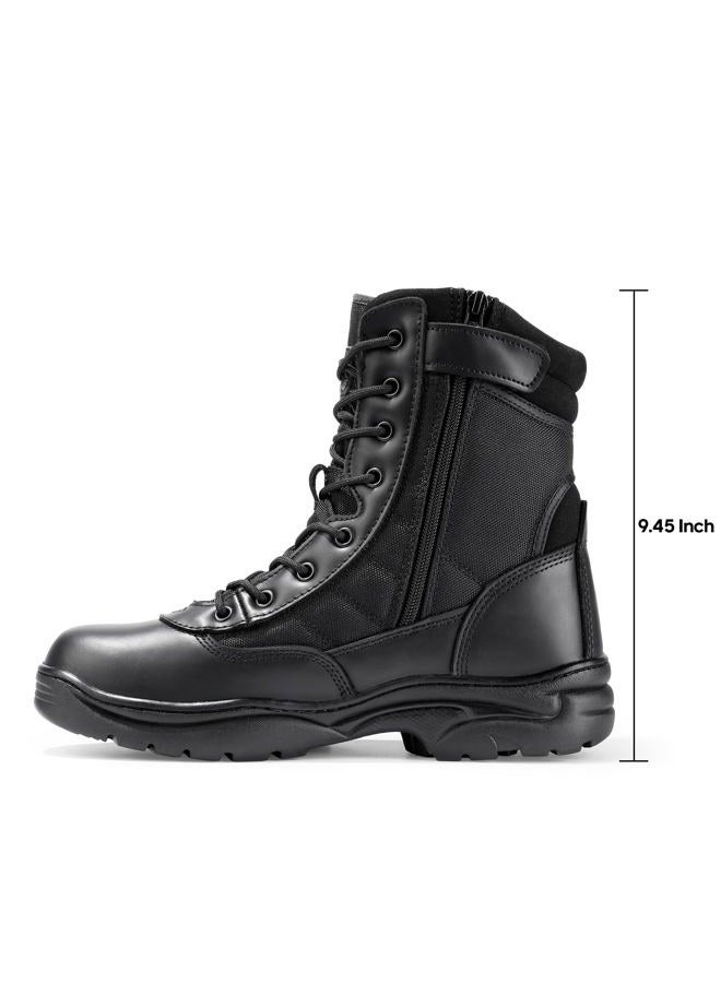 NORTIV 8 Men's Military Tactical Work Boots Side Zipper Leather Motorcycle Combat Boots Trooper, All Black, 14 - Image 4