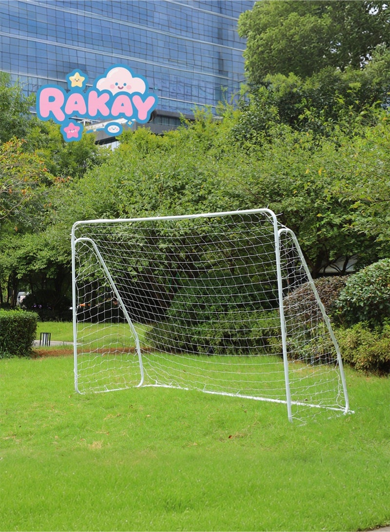 RAKAY Portable Soccer Goal with Net,Football Goal with a Single Net 300x 200 x 120cm, Goal Meatel Post,White Frame, Includes Ground Pegs - Image 1