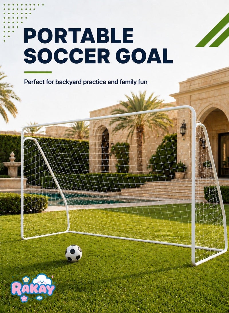 RAKAY Portable Soccer Goal with Net,Football Goal with a Single Net 300x 200 x 120cm, Goal Meatel Post,White Frame, Includes Ground Pegs - Image 1