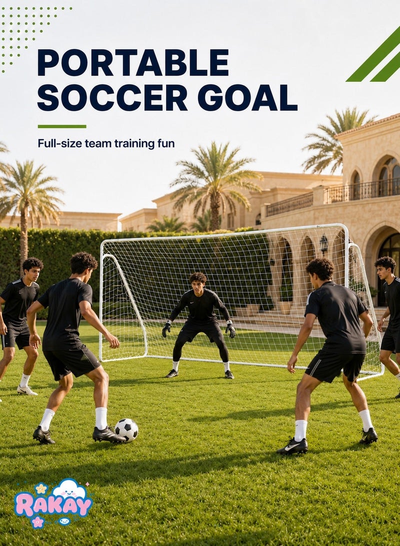 RAKAY Portable Soccer Goal with Net,Football Goal with a Single Net 300x 200 x 120cm, Goal Meatel Post,White Frame, Includes Ground Pegs - Image 2