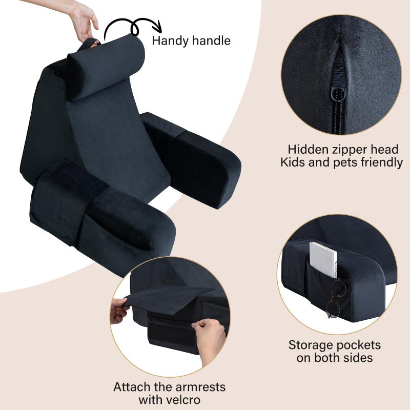 ENITYA Reading Pillow for Sitting in Bed Adult, 21" Large Back Pillow for Sitting up, Bed Rest Pillows for Reclining/Watching TV/Reading/Gaming/Resting in Couch or Floor, Black - Image 3