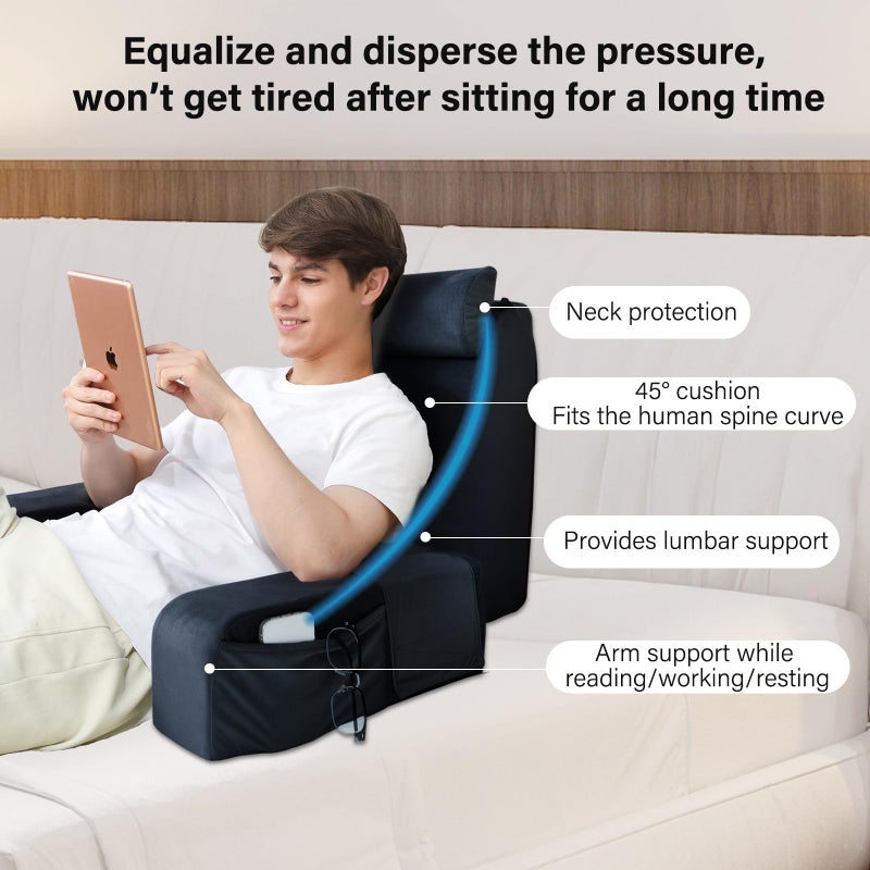 ENITYA Reading Pillow for Sitting in Bed Adult, 21" Large Back Pillow for Sitting up, Bed Rest Pillows for Reclining/Watching TV/Reading/Gaming/Resting in Couch or Floor, Black - Image 4