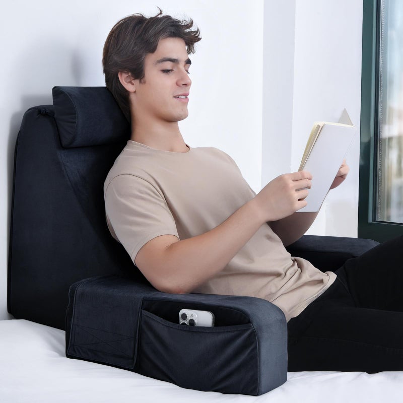 ENITYA Reading Pillow for Sitting in Bed Adult, 21" Large Back Pillow for Sitting up, Bed Rest Pillows for Reclining/Watching TV/Reading/Gaming/Resting in Couch or Floor, Black - Image 1