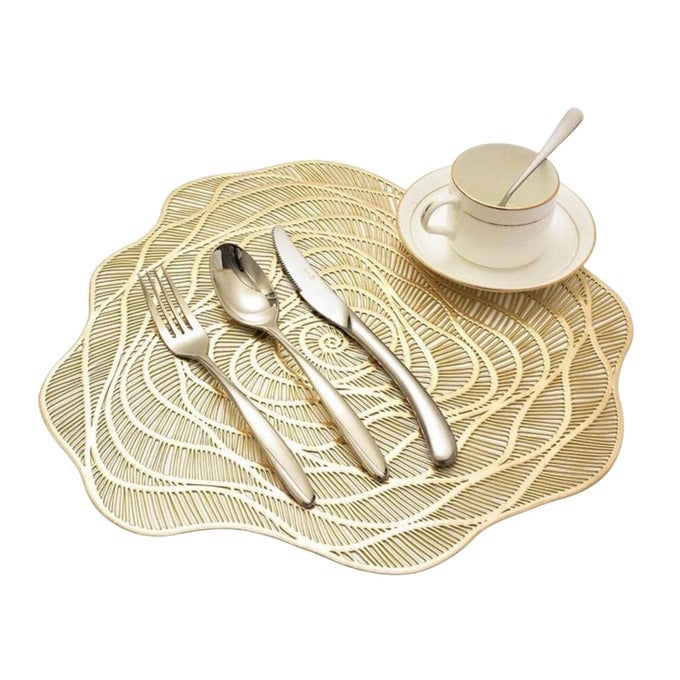 ELEGANT PRESSED VINYL PLACEMATS WASHABLE NONSLIP PERFECT FOR DINING CENTER BEDSIDE TABLES HEAT STAIN RESISTANT DURABLE STYLISH TABLE MATS GOLD COLOR PACK OF 6
