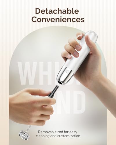 Maestri House Rechargeable Milk Frother, LunaFro Mini Handheld Electric Foam Maker Detachable Stainless Steel Whisk Drink Mixer Foamer Mini Blender for Matcha, Lattes, Cappuccino, No Stand - Image 4