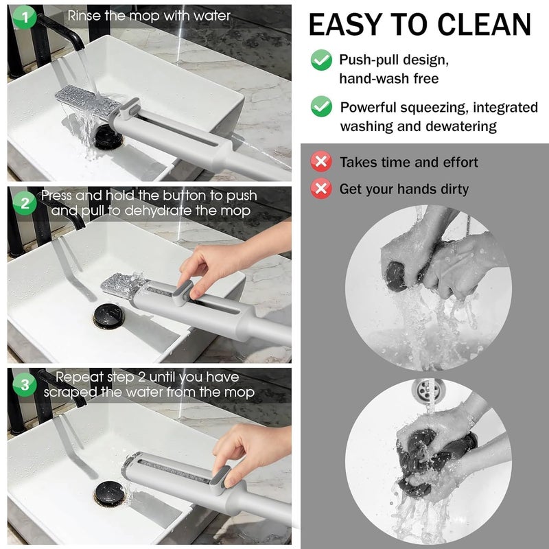CLEANGEL CLEANGEL Mini Mop Portable SelfSqueeze Mop with 2 pad Short Rotatable Hand WashFree Flat Squeeze Mop Reusable Floor Cleaning Mirror Scraper Bathroom Kitchen Living Room Cleaning Supplies - Image 3