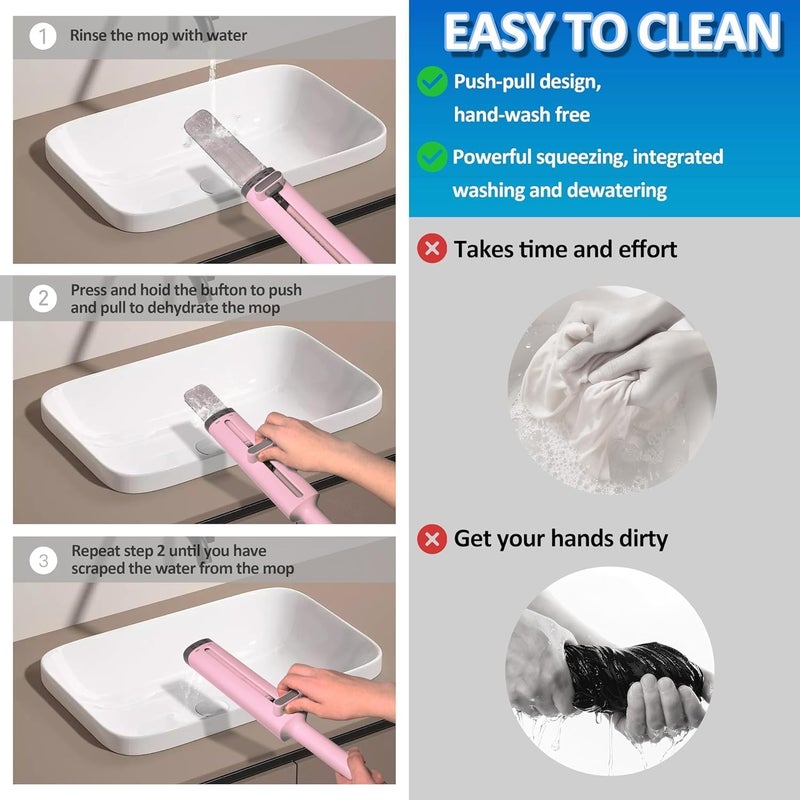 CLEANGEL CLEANGEL Mini Mop Portable SelfSqueeze Mop with 2 pad Short Rotatable Hand WashFree Flat Squeeze Mop Reusable Floor Cleaning Mirror Scraper Bathroom Kitchen Living Room Cleaning Supplies - Image 4