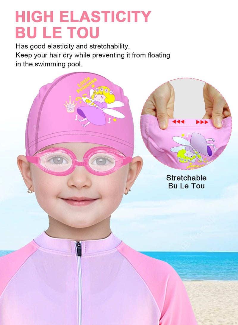 HomarKet One-Piece Swimsuit For Kids Girls cute cartoon Swimming Costumes Shorts Skirts Swimwears Short Sleeve Swimdress Summer Quick Drying Pink Elf 4-piece set  - Image 4
