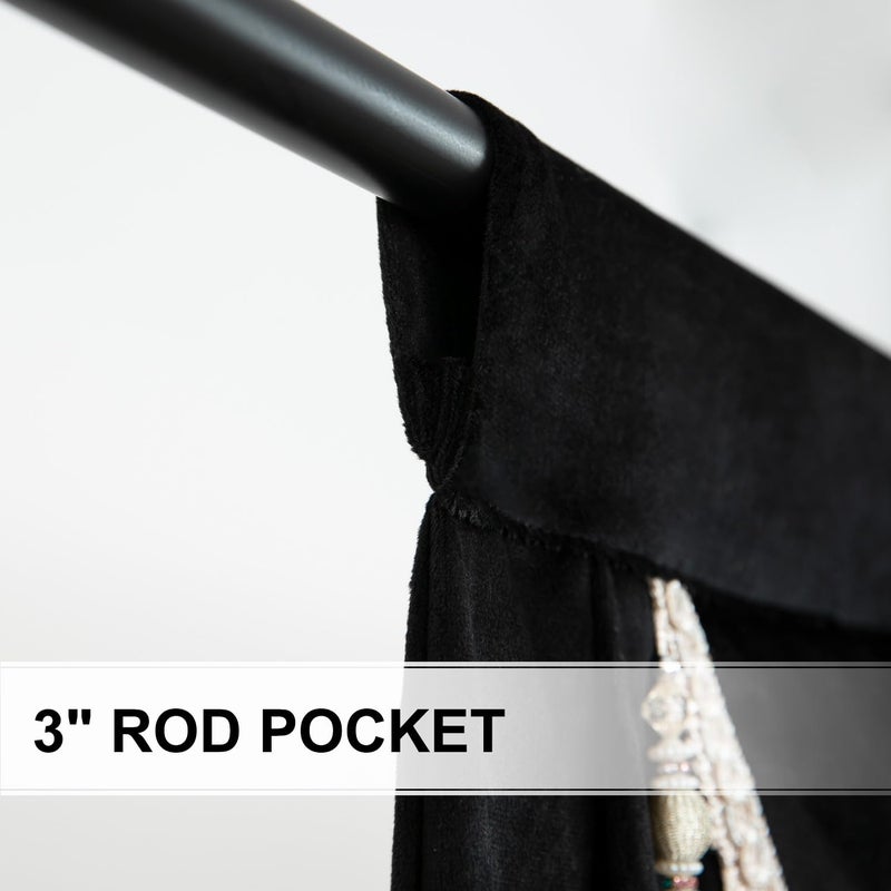 VOGOL Super Soft Velvet Valances, 1 Panel Vintage Style Light-Filtering Waterfall Valance for Living Room, 39 Inch Wide Rod Pocket Privacy Drapes with Tassels for Hotel, Black - Image 3