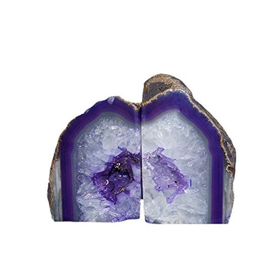 JIC Gem Book Ends for Shelves Dyed Purple Agate Bookends Natural Geode Brazilian Rock Stone Book Ends Decorative with Rubber Bumpers Small Size(1 Pair, 2-3 LBS) - Image 3