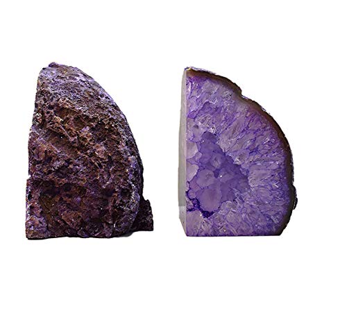 JIC Gem Book Ends for Shelves Dyed Purple Agate Bookends Natural Geode Brazilian Rock Stone Book Ends Decorative with Rubber Bumpers Small Size(1 Pair, 2-3 LBS) - Image 4