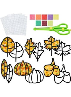 Containlol Containlol 12 Pieces Extra Large Thanksgiving Fall Leaves for Craft Suncatchers Kit Tissue Arts Fall Suncatchers 800 Tissue Paper Squares 12 PVC Contact Paper with Safety Scissor DIY Craft  - Image 1