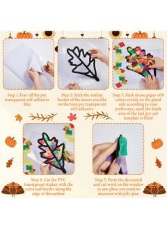 Containlol Containlol 12 Pieces Extra Large Thanksgiving Fall Leaves for Craft Suncatchers Kit Tissue Arts Fall Suncatchers 800 Tissue Paper Squares 12 PVC Contact Paper with Safety Scissor DIY Craft  - Image 5