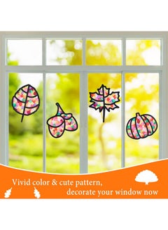Containlol Containlol 12 Pieces Extra Large Thanksgiving Fall Leaves for Craft Suncatchers Kit Tissue Arts Fall Suncatchers 800 Tissue Paper Squares 12 PVC Contact Paper with Safety Scissor DIY Craft  - Image 4