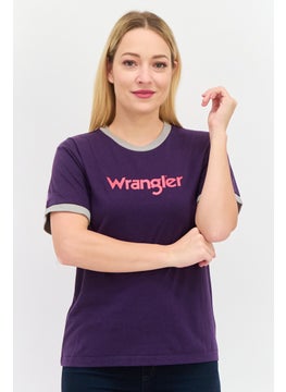 Wrangler Women Crew Neck Short Sleeves Brand Logo T-Shirt, Purple  - Image 1