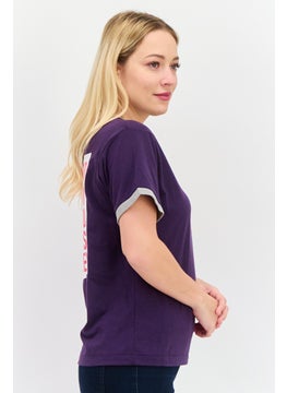 Wrangler Women Crew Neck Short Sleeves Brand Logo T-Shirt, Purple  - Image 2