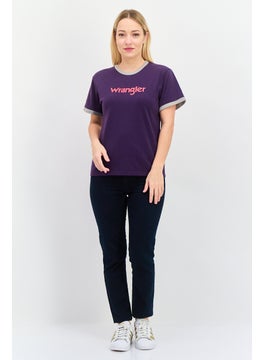 Wrangler Women Crew Neck Short Sleeves Brand Logo T-Shirt, Purple  - Image 4
