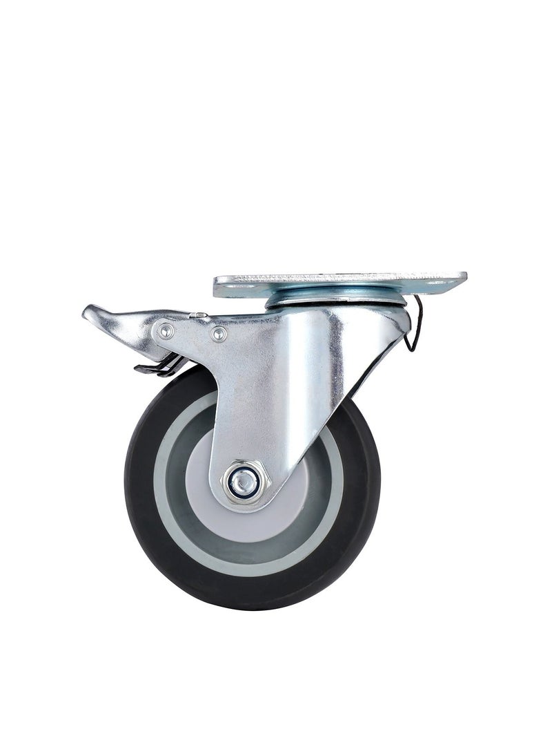 BMB tools 2-Piece 125mm Grey TPR Double Ball Bearing Caster - Swivel with Brake - Plate - Image 2