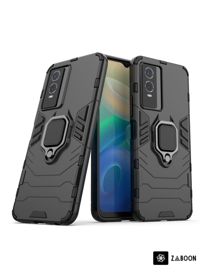 Green Tiger For vivo Y76s 5G Shockproof PC + TPU Holder Phone Case(Black) - Image 2