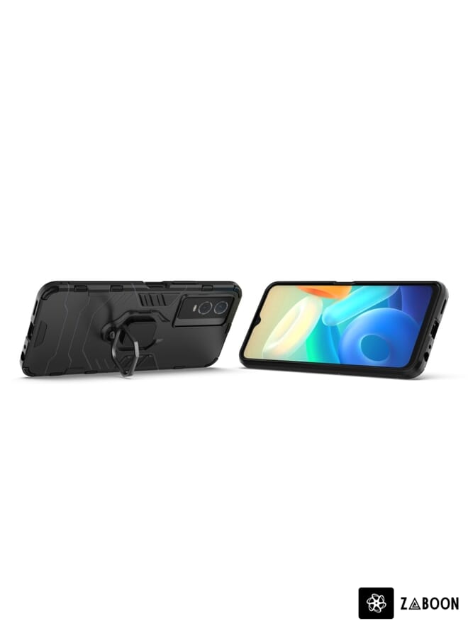 Green Tiger For vivo Y76s 5G Shockproof PC + TPU Holder Phone Case(Black) - Image 4