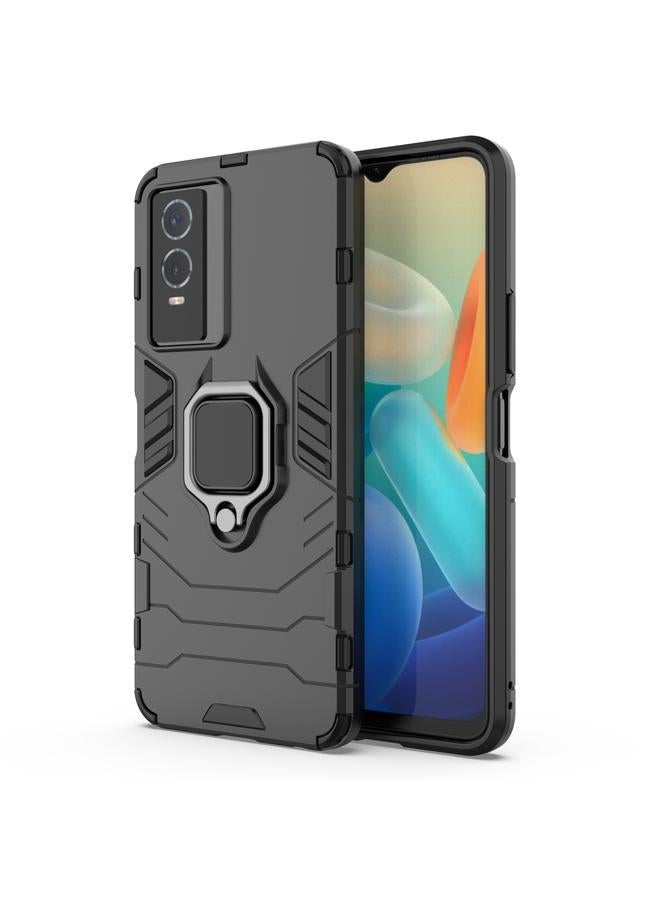 Green Tiger For vivo Y76s 5G Shockproof PC + TPU Holder Phone Case(Black) - Image 1