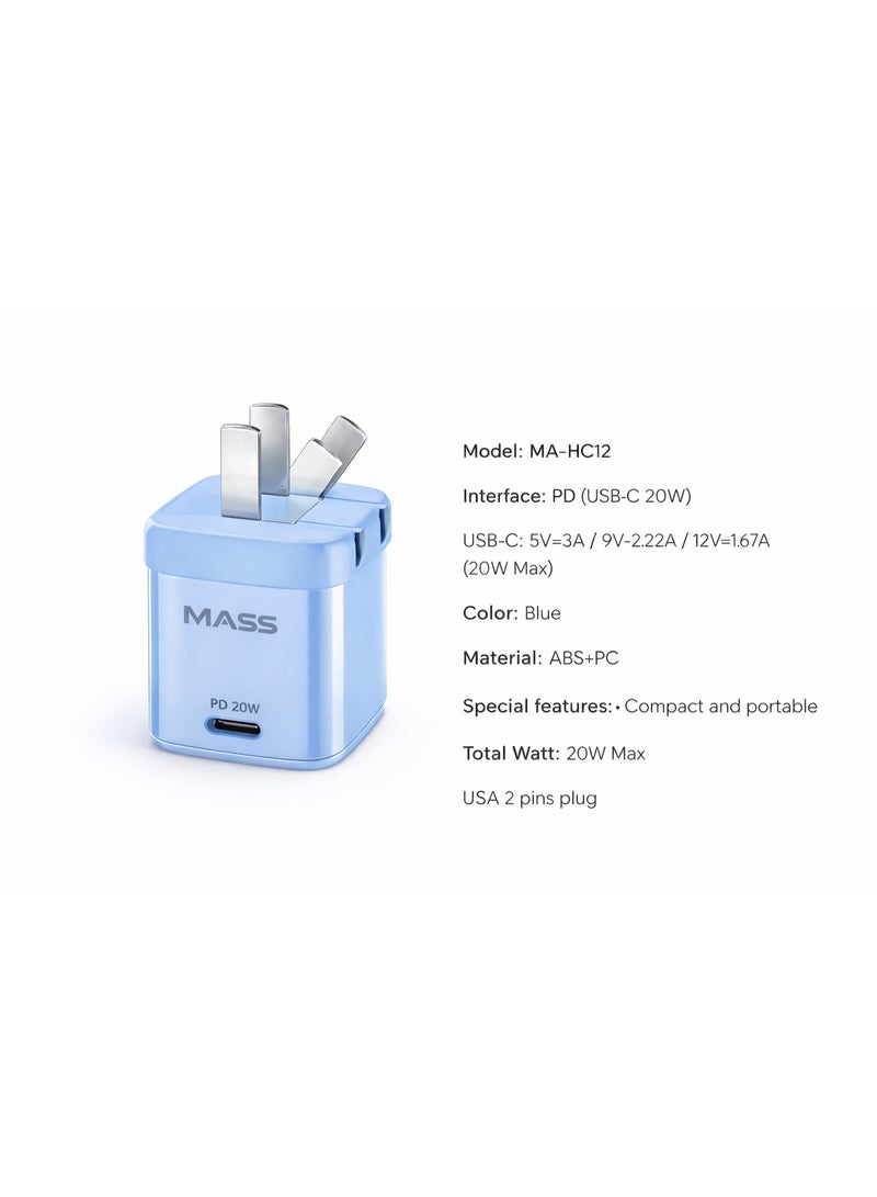 ماس شاحن USB-C سريع بقدرة 20 واط مع قابس قابل للطي، موديل:MA-HC12، شاحن PowerPort III مكعب بقوة 20 واط لأجهزة iPhone 14/14 Plus/14 Pro/14 Pro Max/13، وGalaxy، وPixel 4/3، وiPad/iPad Mini، سماوي  - ضمان محلي لمدة عام - Image 4