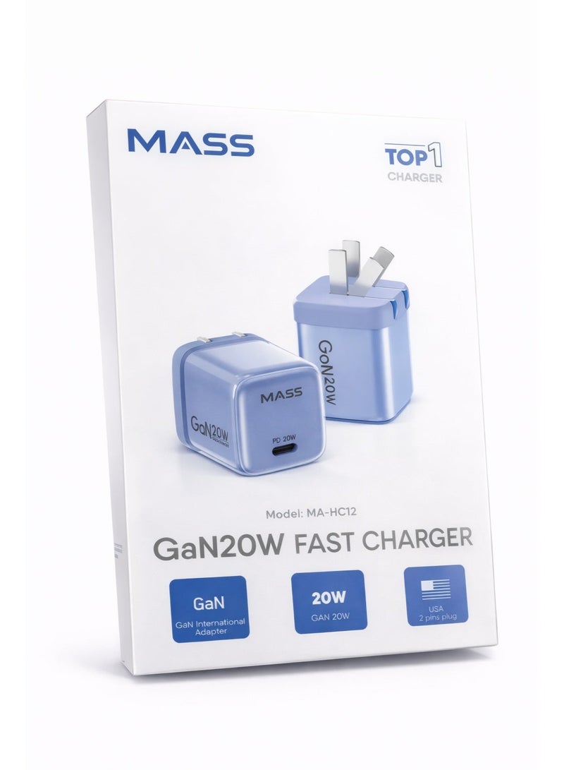 ماس شاحن USB-C سريع بقدرة 20 واط مع قابس قابل للطي، موديل:MA-HC12، شاحن PowerPort III مكعب بقوة 20 واط لأجهزة iPhone 14/14 Plus/14 Pro/14 Pro Max/13، وGalaxy، وPixel 4/3، وiPad/iPad Mini، سماوي  - ضمان محلي لمدة عام - Image 3