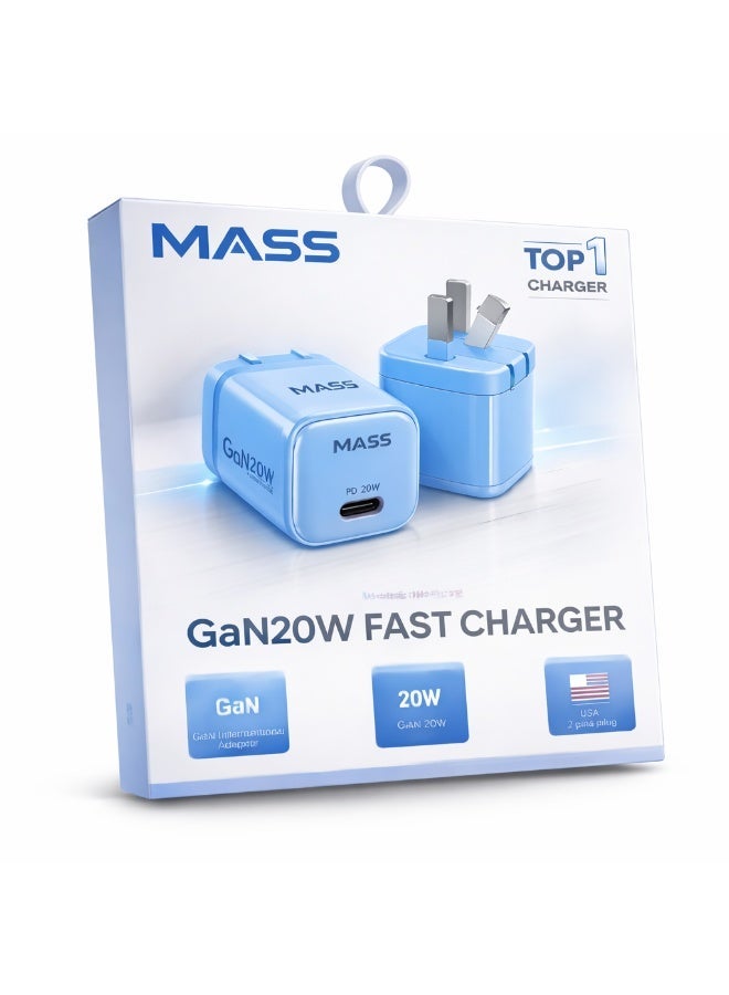 ماس شاحن USB-C سريع بقدرة 20 واط مع قابس قابل للطي، موديل:MA-HC12، شاحن PowerPort III مكعب بقوة 20 واط لأجهزة iPhone 14/14 Plus/14 Pro/14 Pro Max/13، وGalaxy، وPixel 4/3، وiPad/iPad Mini، سماوي  - ضمان محلي لمدة عام - Image 1