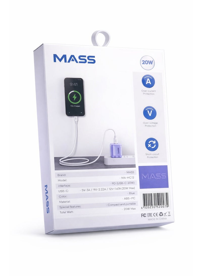 ماس شاحن USB-C سريع بقدرة 20 واط مع قابس قابل للطي، موديل:MA-HC12، شاحن PowerPort III مكعب بقوة 20 واط لأجهزة iPhone 14/14 Plus/14 Pro/14 Pro Max/13، وGalaxy، وPixel 4/3، وiPad/iPad Mini، سماوي  - ضمان محلي لمدة عام - Image 2