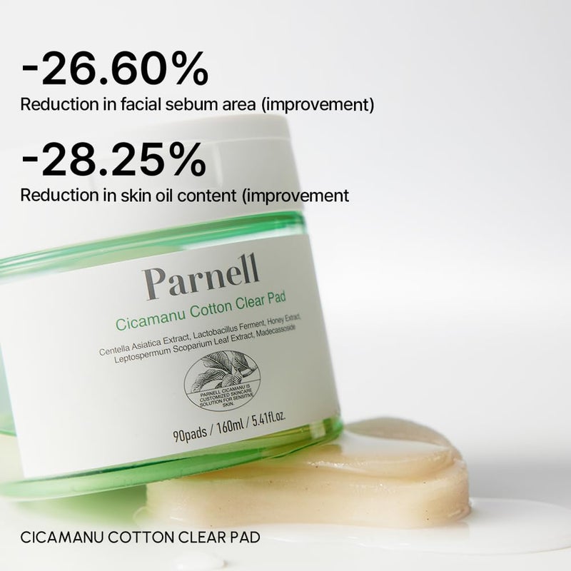 Parnell Cicamanu Cotton Clear Pad | Gentle Daily Exfoliating & Soothing Pads for Acne Prone Sensitive Skin | Cica LHA PHA Ceramide HA | Unbleached Biodegradable (90 Count) - Image 3