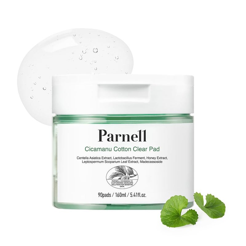 Parnell Cicamanu Cotton Clear Pad | Gentle Daily Exfoliating & Soothing Pads for Acne Prone Sensitive Skin | Cica LHA PHA Ceramide HA | Unbleached Biodegradable (90 Count) - Image 1