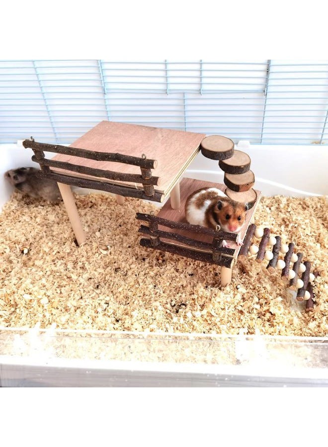 RoseFlower Wooden Hamster Platform for Cage, Hamster Playground Climbing Toy, Small Animals Pets Exercise Activity Set, Natural Living Climb System with Ladder Bridge for Gerbil Syrian Dwarf Hamster - Image 4