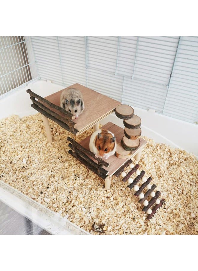 RoseFlower Wooden Hamster Platform for Cage, Hamster Playground Climbing Toy, Small Animals Pets Exercise Activity Set, Natural Living Climb System with Ladder Bridge for Gerbil Syrian Dwarf Hamster - Image 3